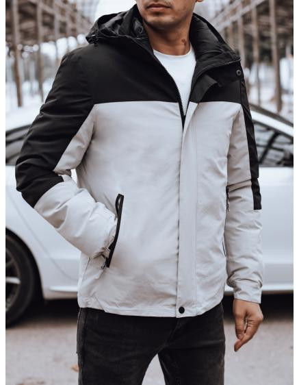 Pánska prechodná bunda s kapucňou sivá