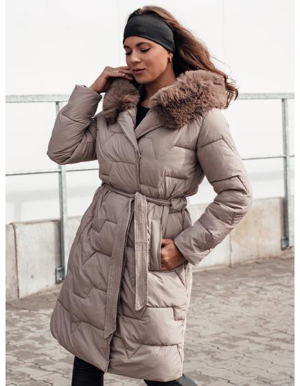 Dámsky prešívaný zimný kabát s kapucňou ELENESS béžový