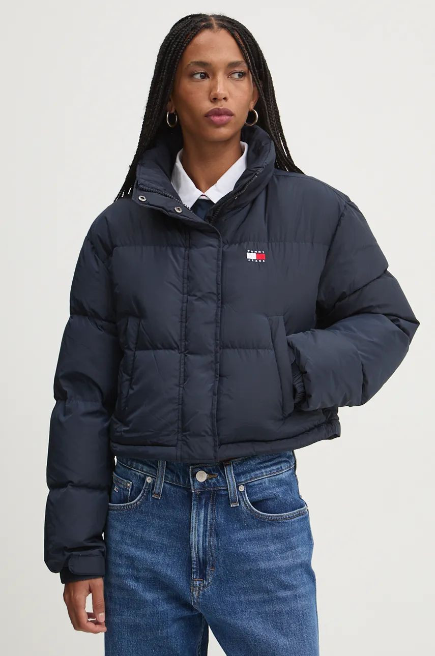 Páperová bunda Tommy Jeans dámska, tmavomodrá farba, zimná, oversize, DW0DW18820