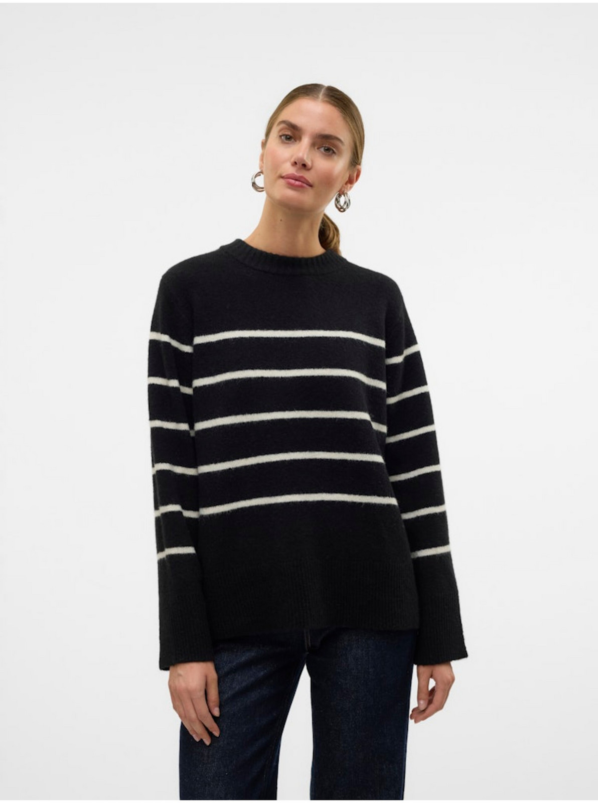 Béžovo-čierny dámsky pruhovaný sveter Vero Moda Flawless