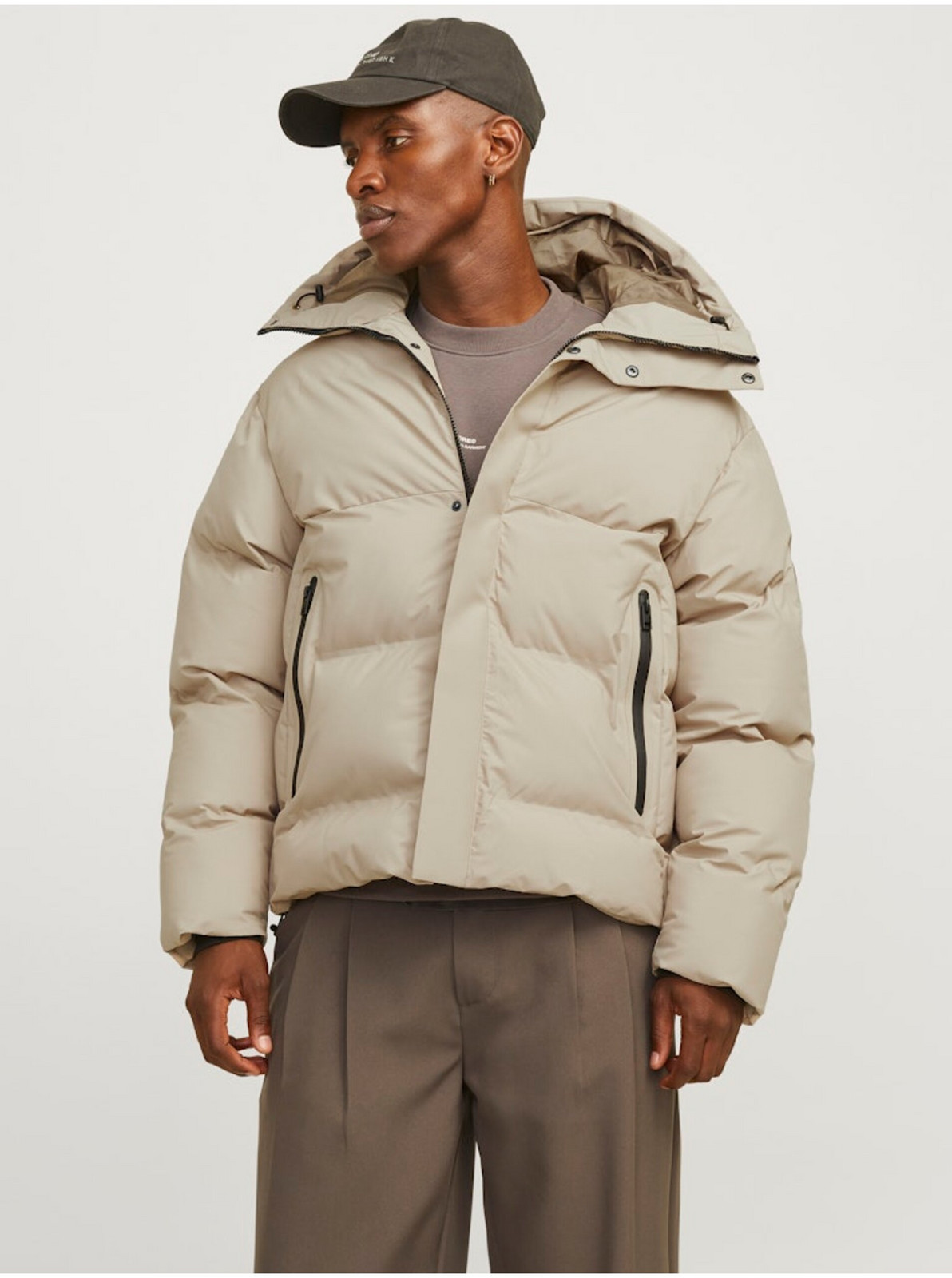 Béžová pánska zimná prešívaná bunda Jack & Jones Alpha