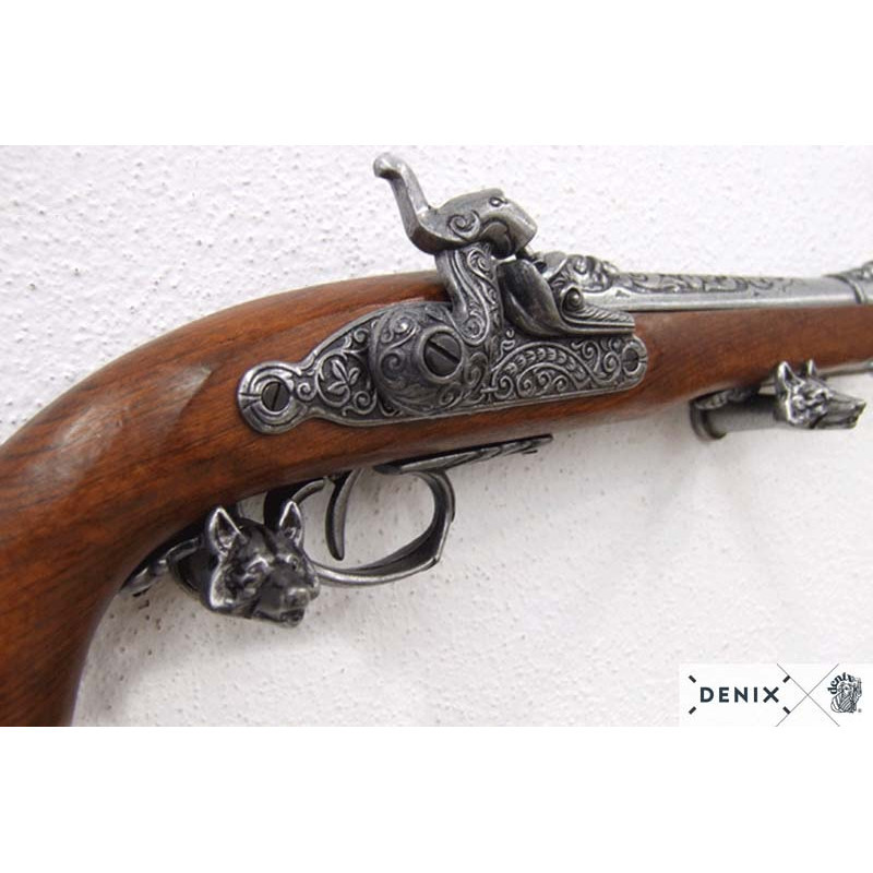 Replika pištole perkusná pirátska talianska 18. storočia nikel - hnedá-strieborná