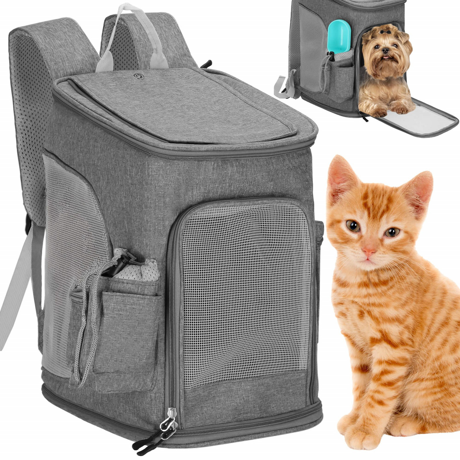 Springos Prepravný batoh pre psov, mačky - 39 x 28 x 27 cm - šedý