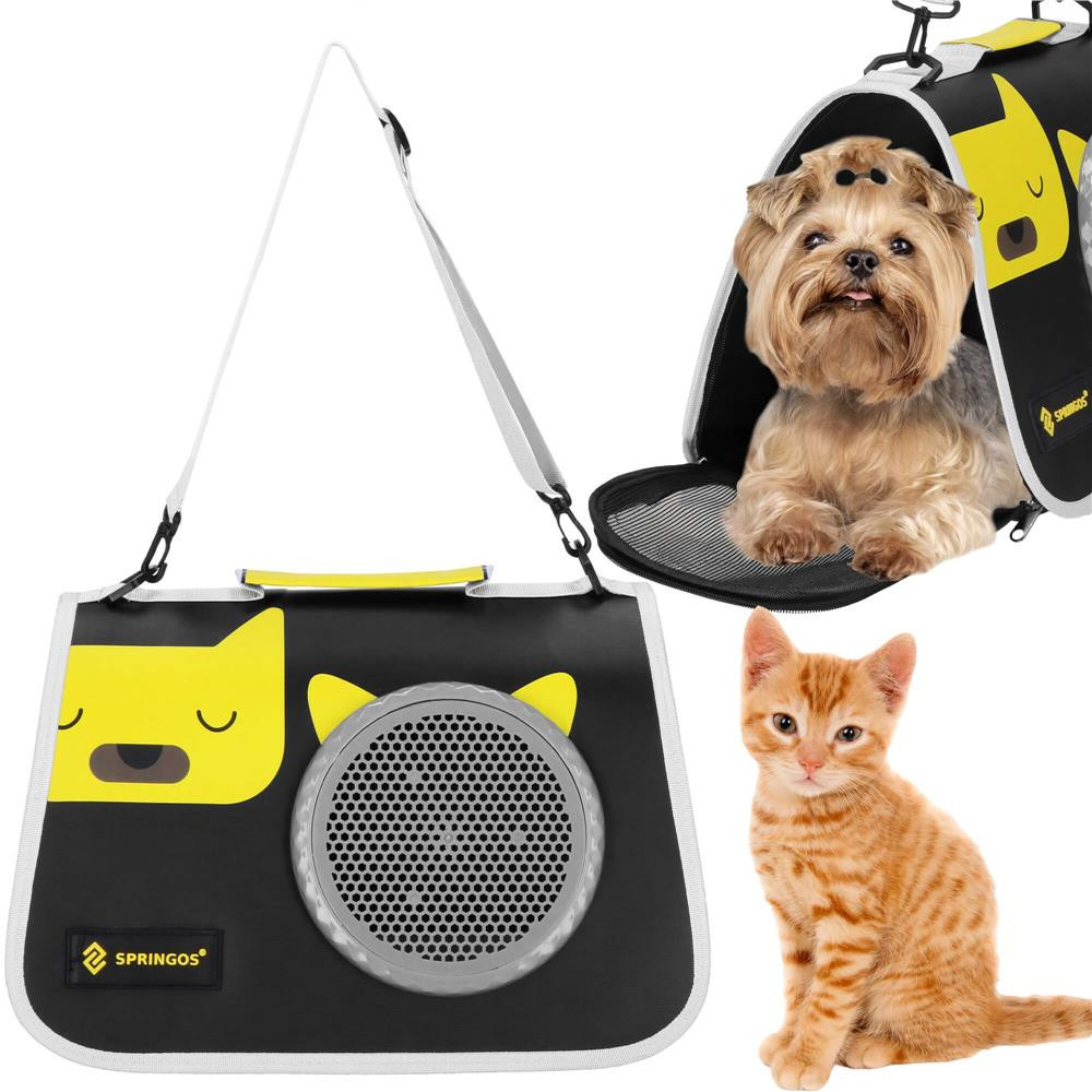 Springos Prepravka zvieratá do 10 kg - veľkosť S/M - 24 x 40 x 24 cm - čierna, žltá a šedá