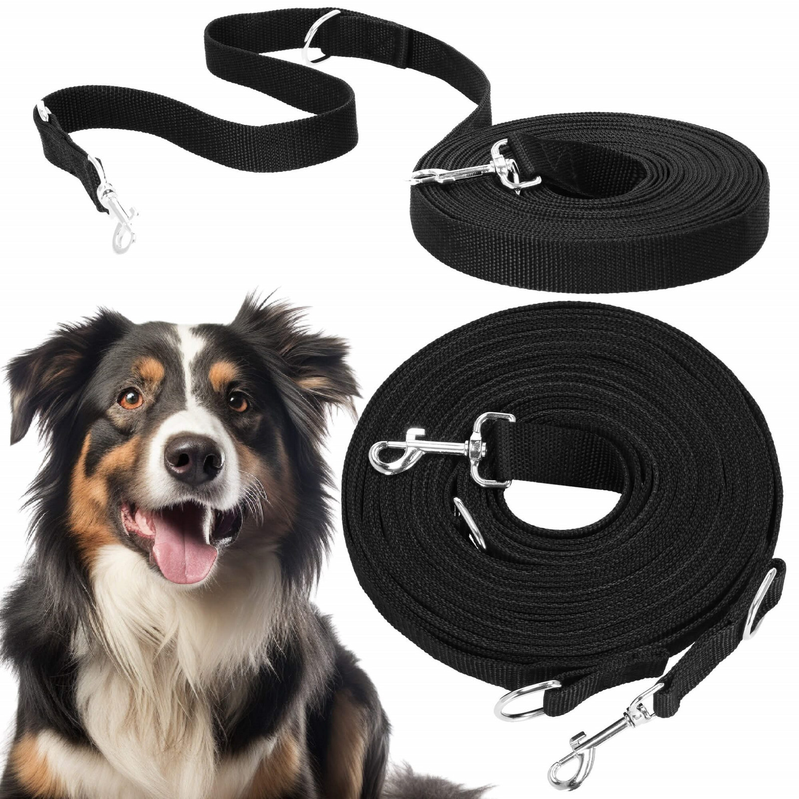 Springos Výcvikové vodítko pre psov - 10 m lano do 15 kg - čierne
