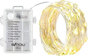 Senzanakupy Vánoční mikro řetěz na baterie 5 m 50 LED, 8 programů, časovač, teplá bílá