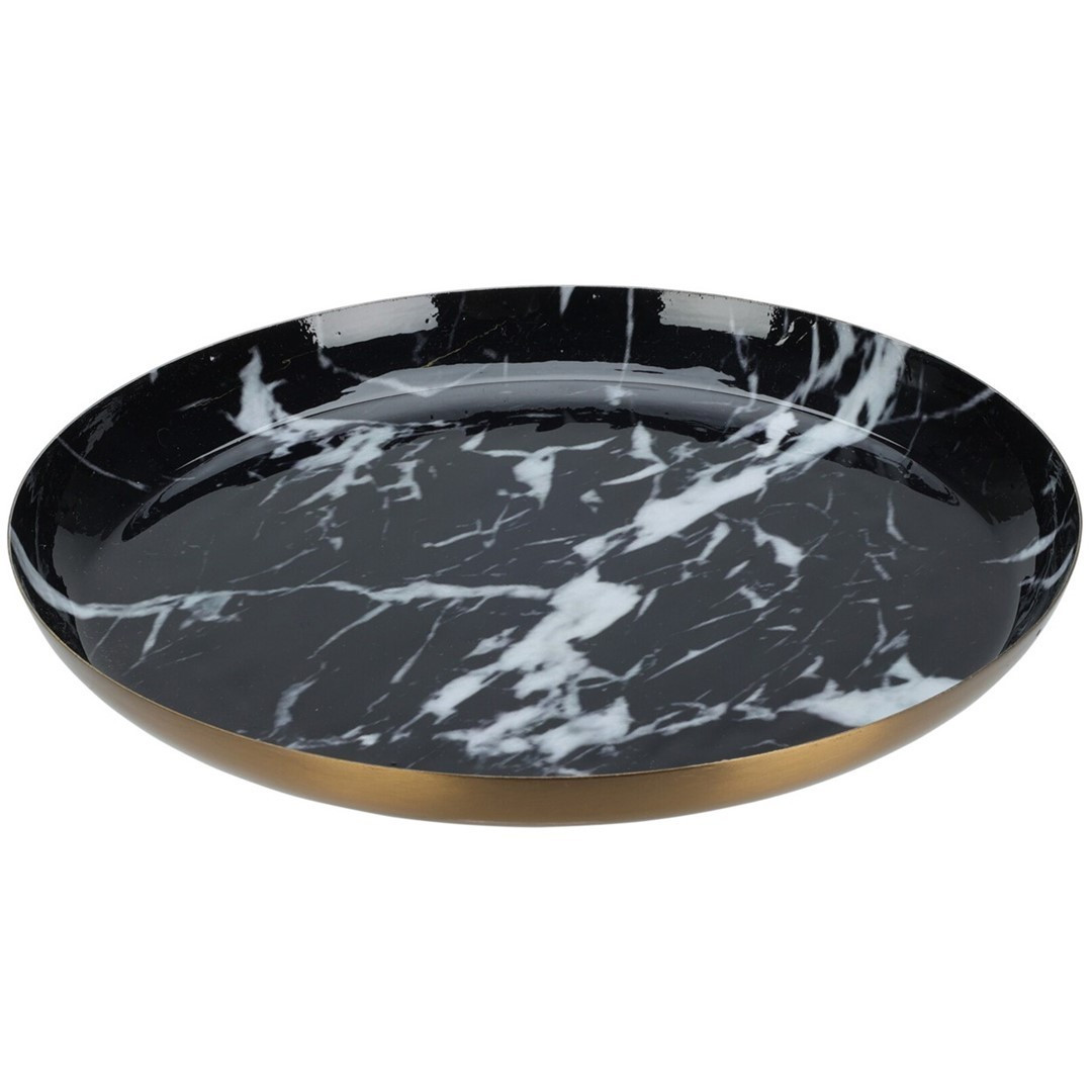 Kovový dekorativní podnos Marmour 23 cm černý mramor
