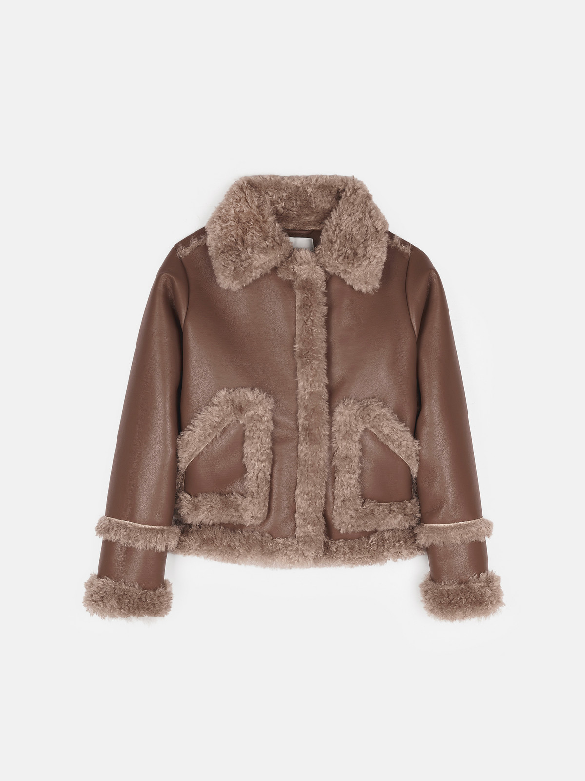 GATE Koženkový kabát s podšívkou z umelej kožušiny