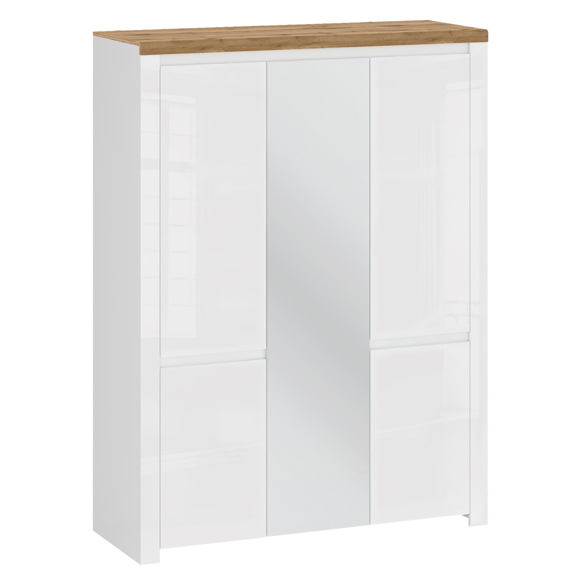 KONDELA Vilgo 5D šatníková skriňa so zrkadlom biely lesk / dub wotan