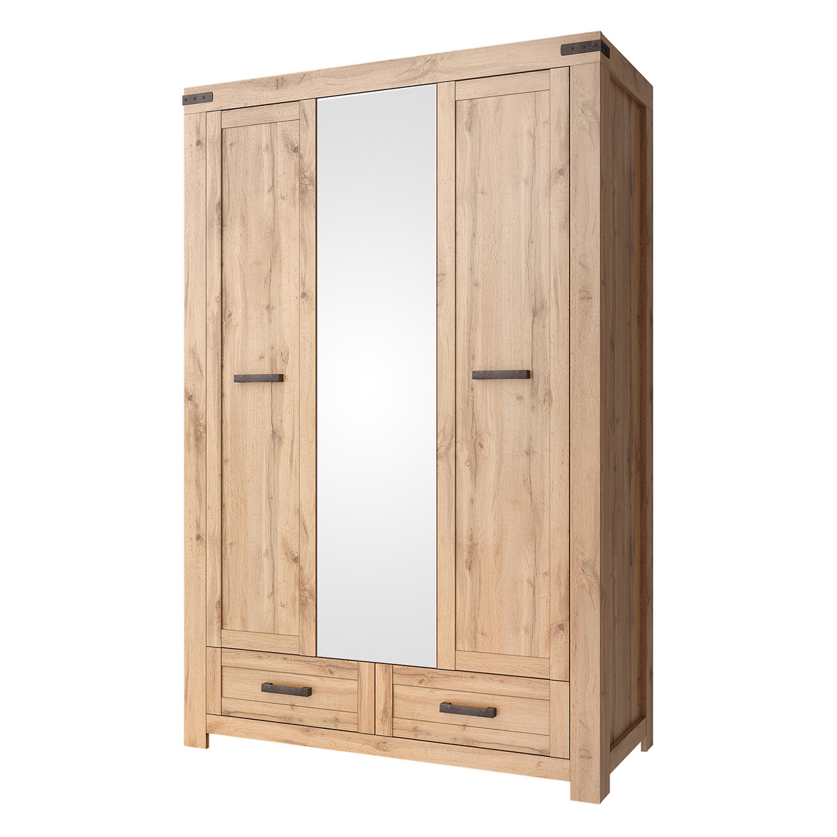 KONDELA Moratiz 3D2S trojdverová šatníková skriňa so zrkadlom dub wotan