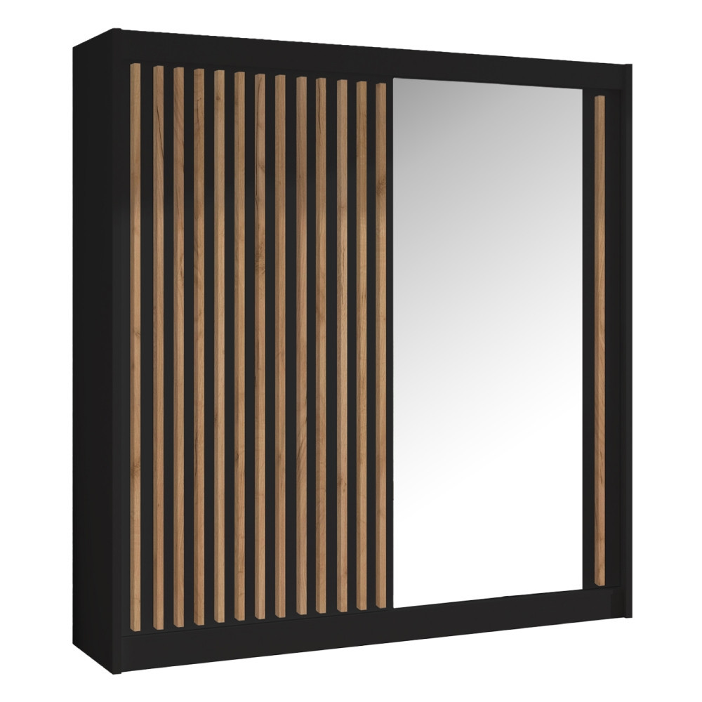 KONDELA Ladder 203 šatníková skriňa s posuvnými dverami čierna / dub craft