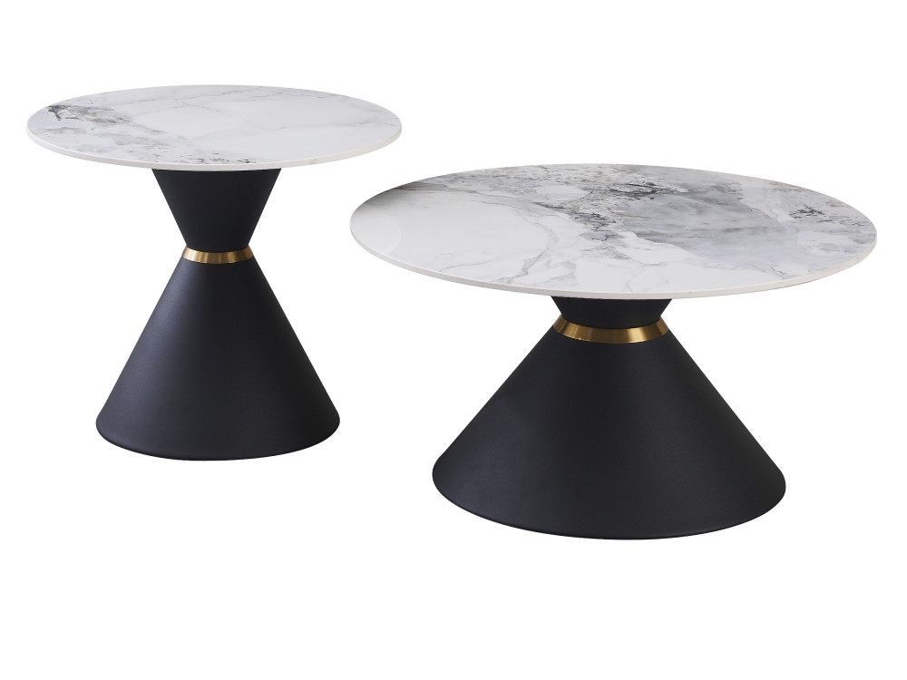 KONDELA Mabuz konferenčný stolík (2 ks) biely mramor / čierna