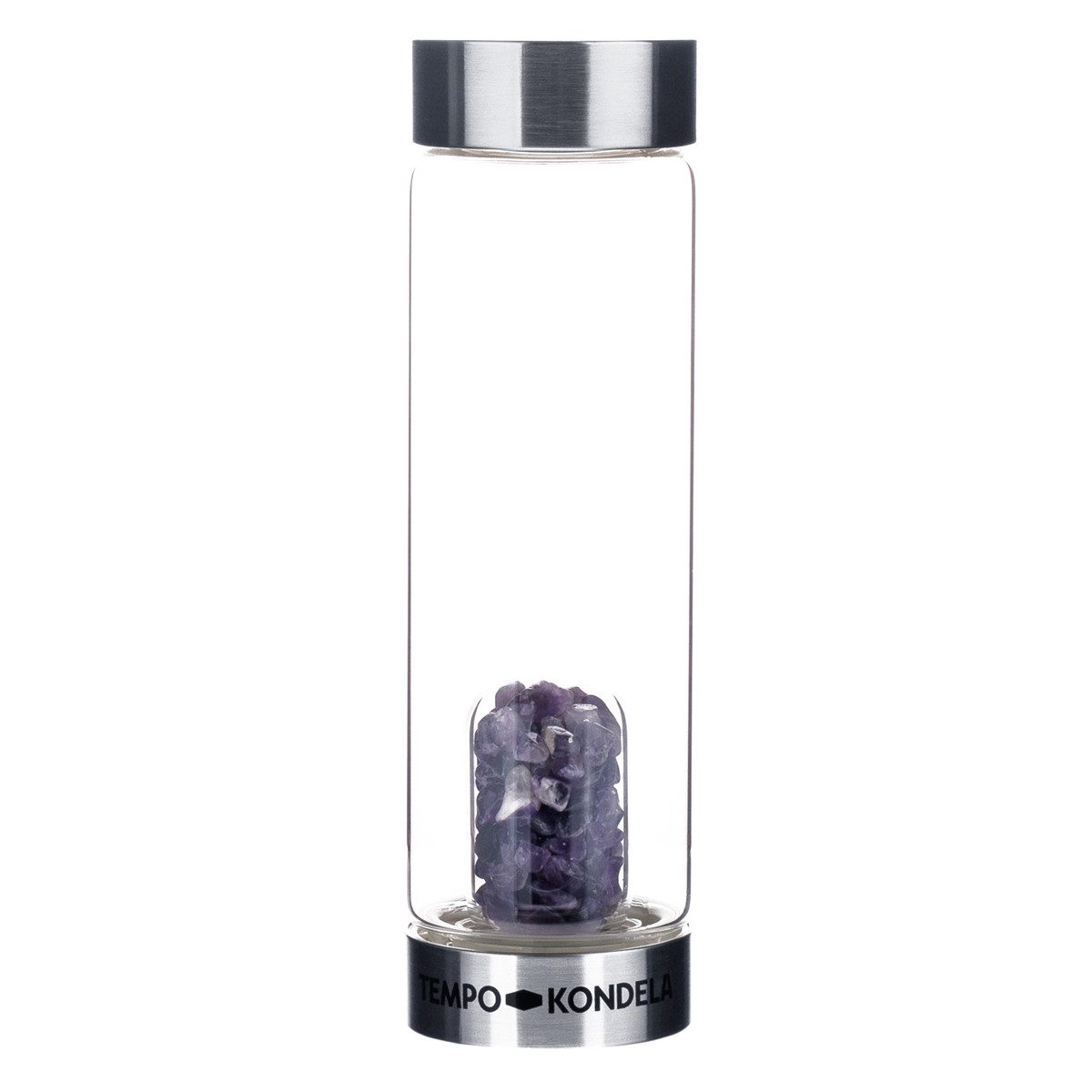 KONDELA Crystal sklenená fľaša s ametystom 500 ml priehľadná