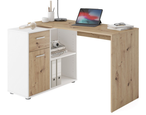 Písací stôl s regálom Albrecht, dub artisan/biela%