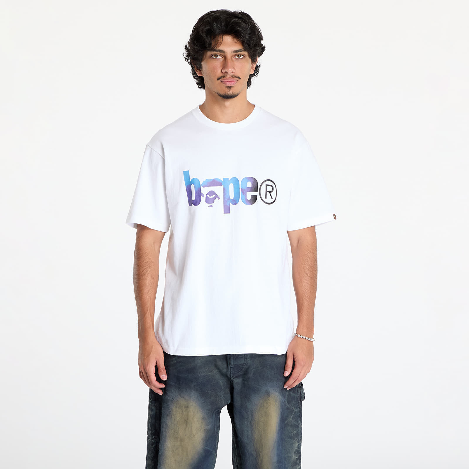 Tričko A BATHING APE Tie Dye Bape Logo Tee White/ Black L