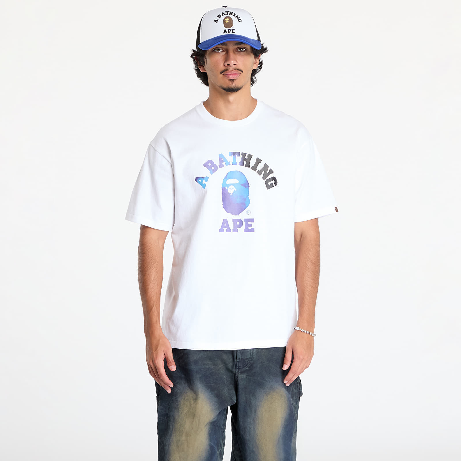 Tričko A BATHING APE Tie Dye College Tee White/ Black L