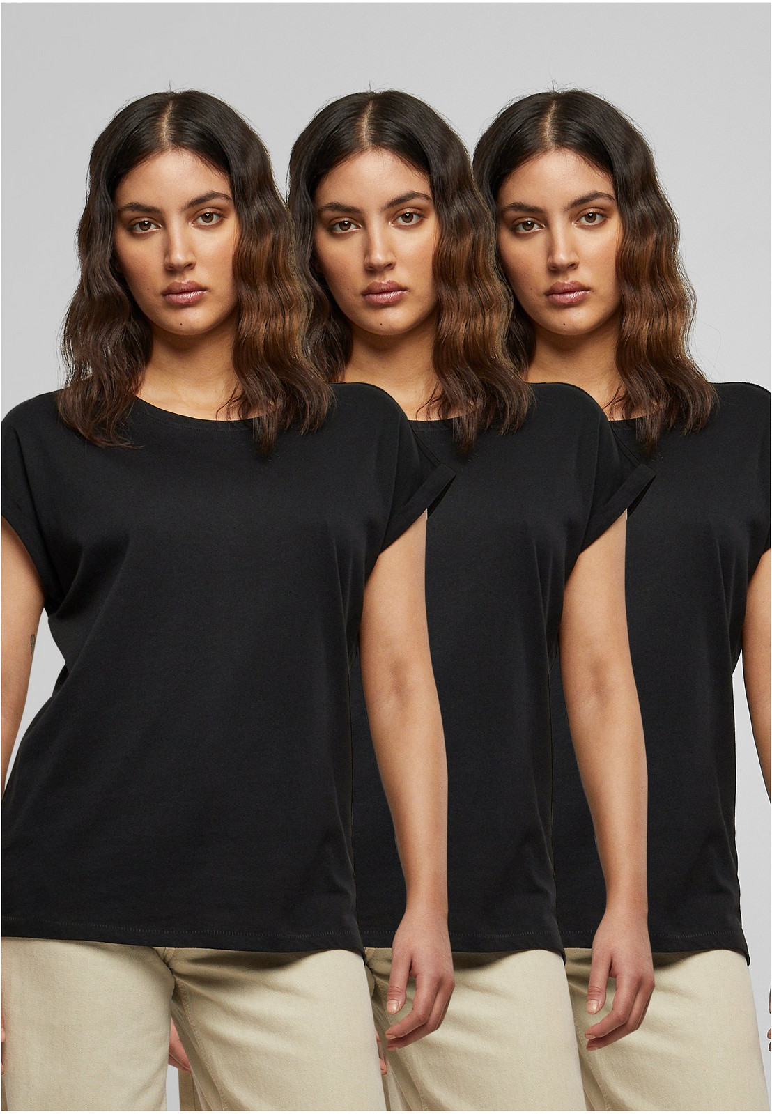 Women's T-shirt with extended shoulder 3 pcs black+black+black