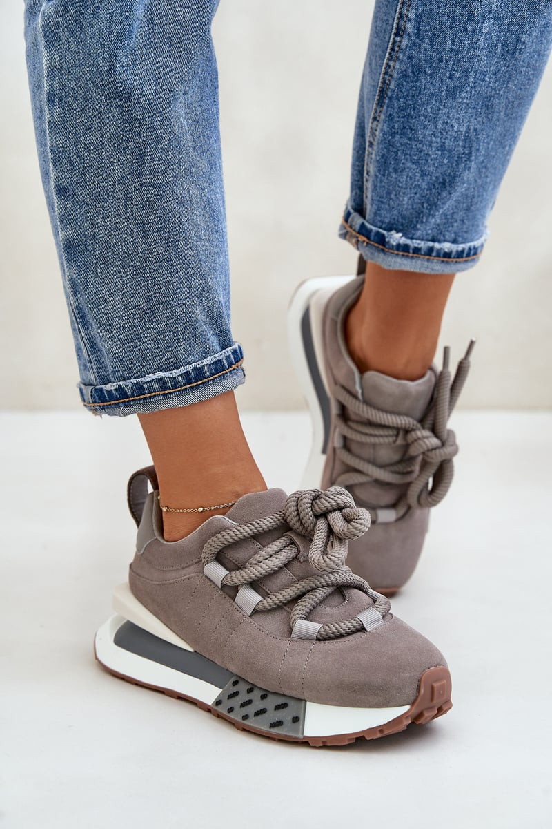 Suede women's platform sneakers with chunky lacing Artiker grey