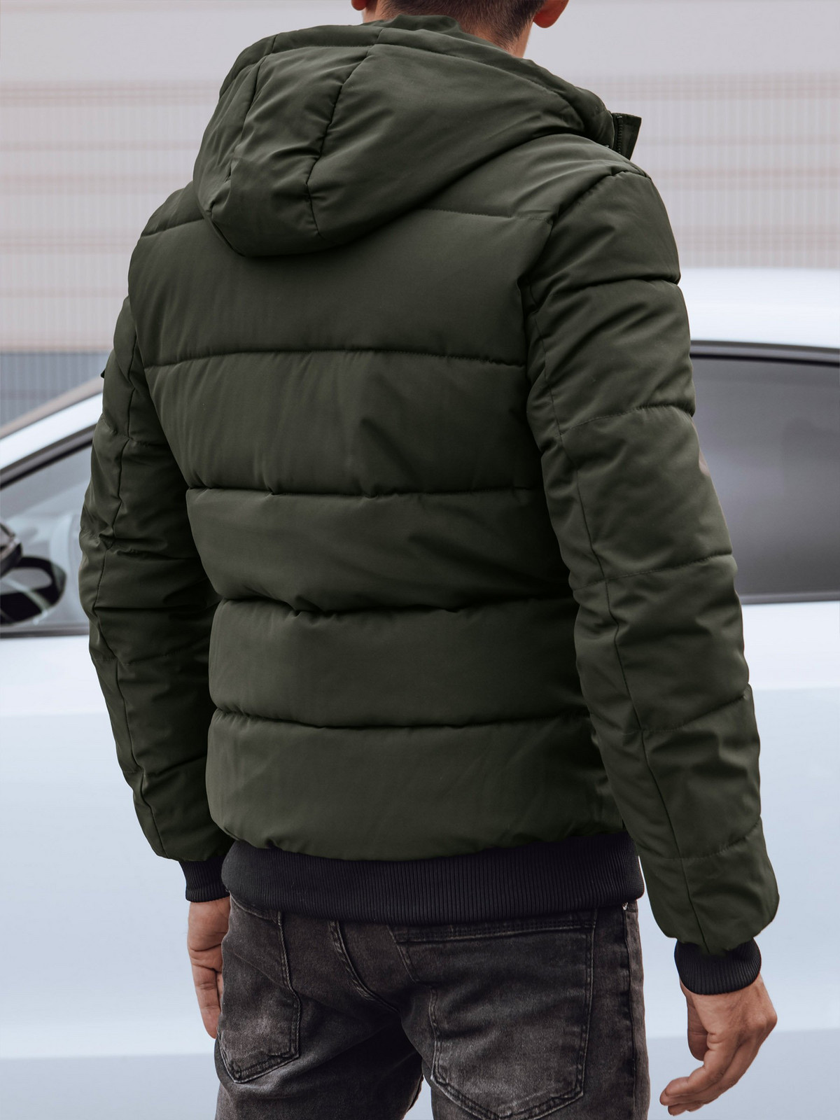Men's winter quilted jacket with hood green Dstreet