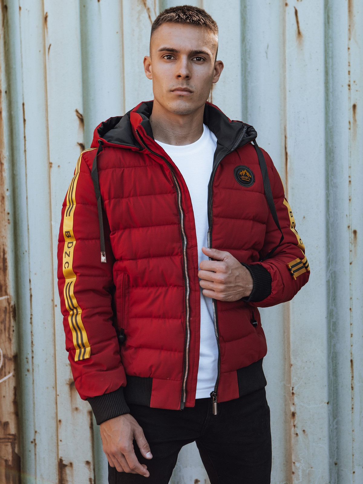 Men's winter quilted jacket with hood burgundy Dstreet