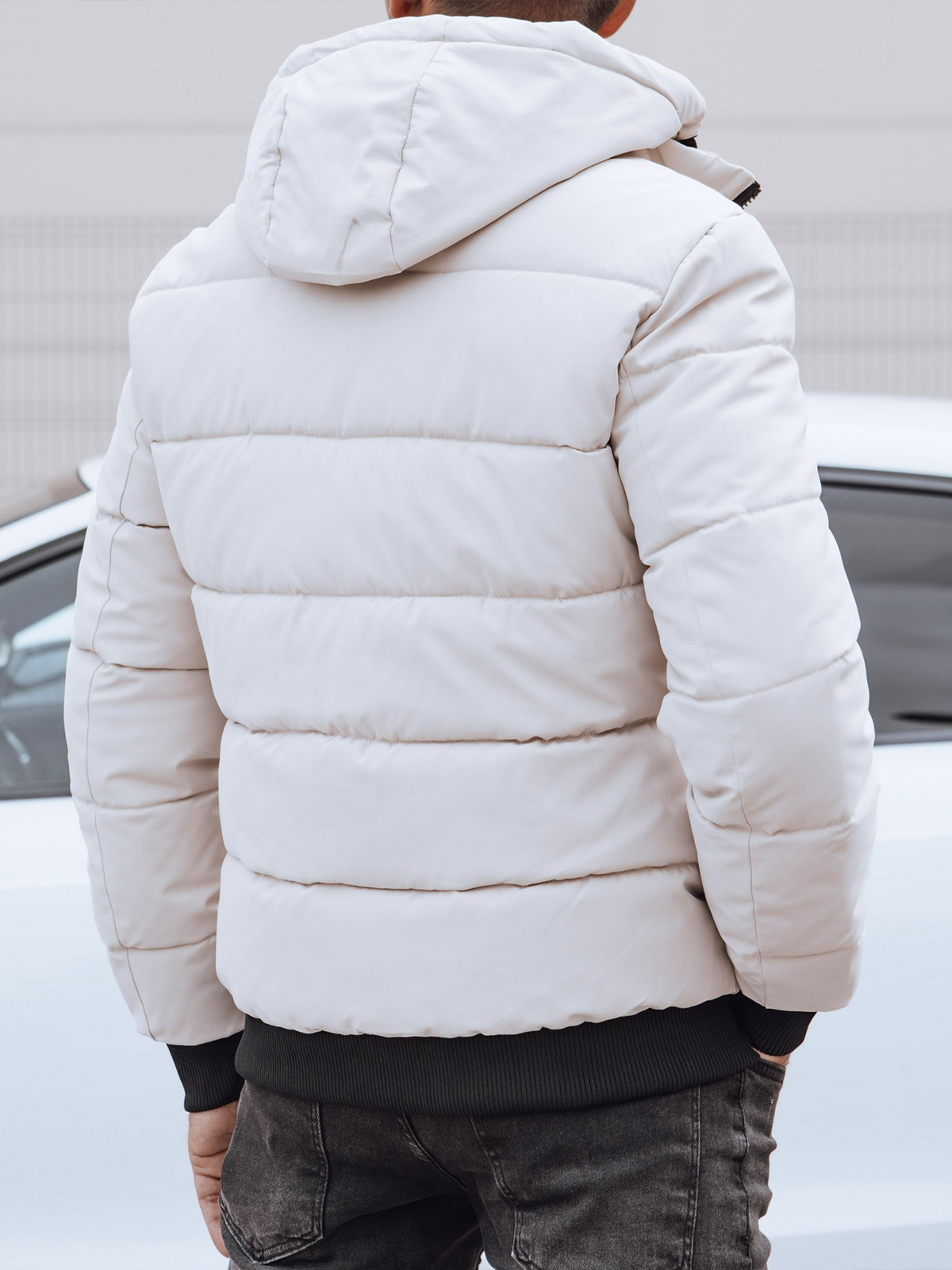 Men's winter quilted jacket with hood white Dstreet