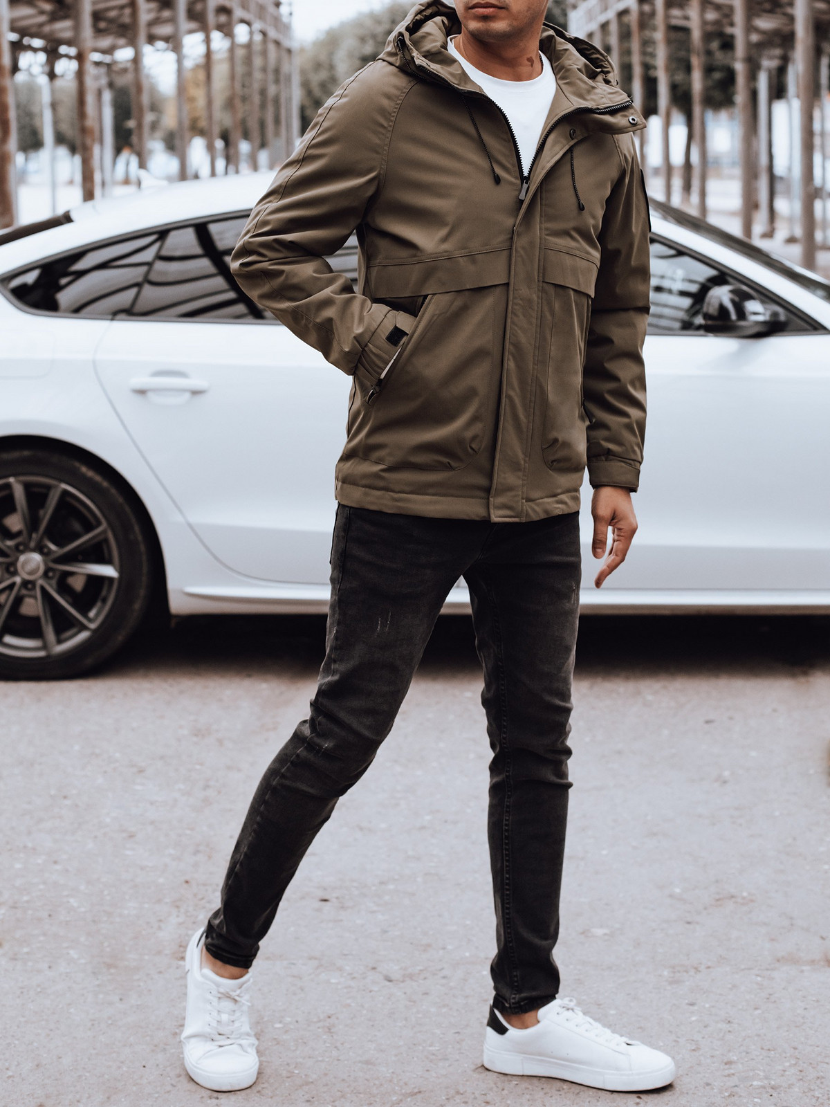 Men's transitional jacket with hood beige Dstreet