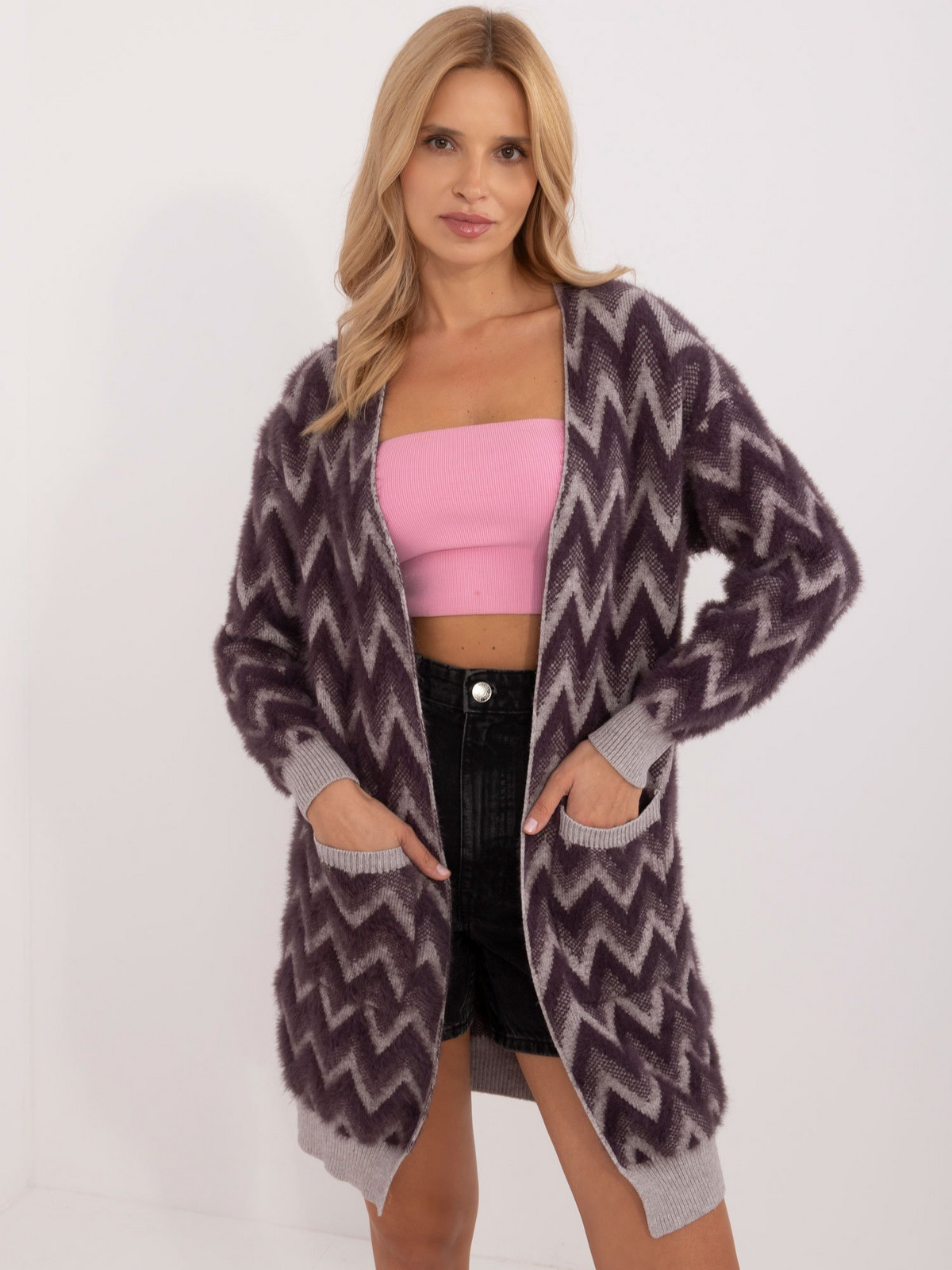 Dark purple women's cardigan without fastening