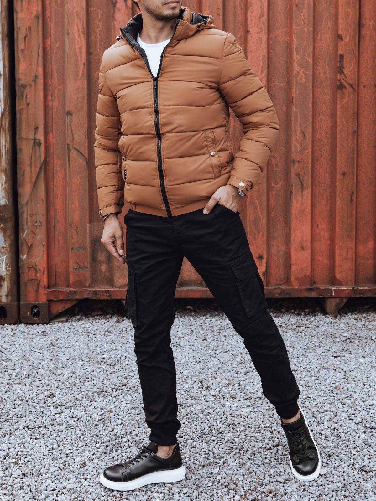 Men's winter quilted jacket with hood yellow Dstreet
