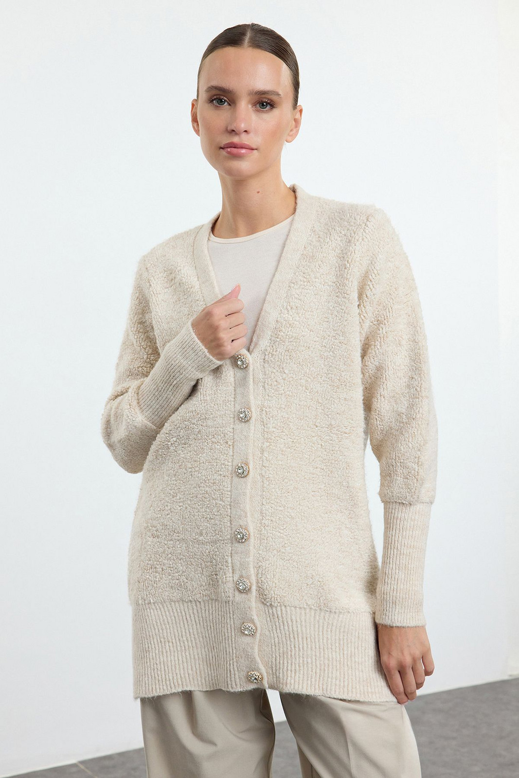 Trendyol Beige Soft Textured Knitwear Cardigan