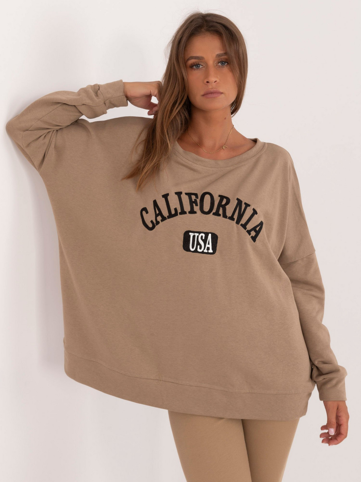 Dark beige tracksuit with hoodless sweatshirt