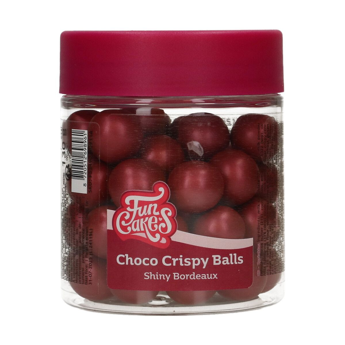 Funcakes Čokoládové guličky Crispy Balls - Shiny Bordeaux 130g
