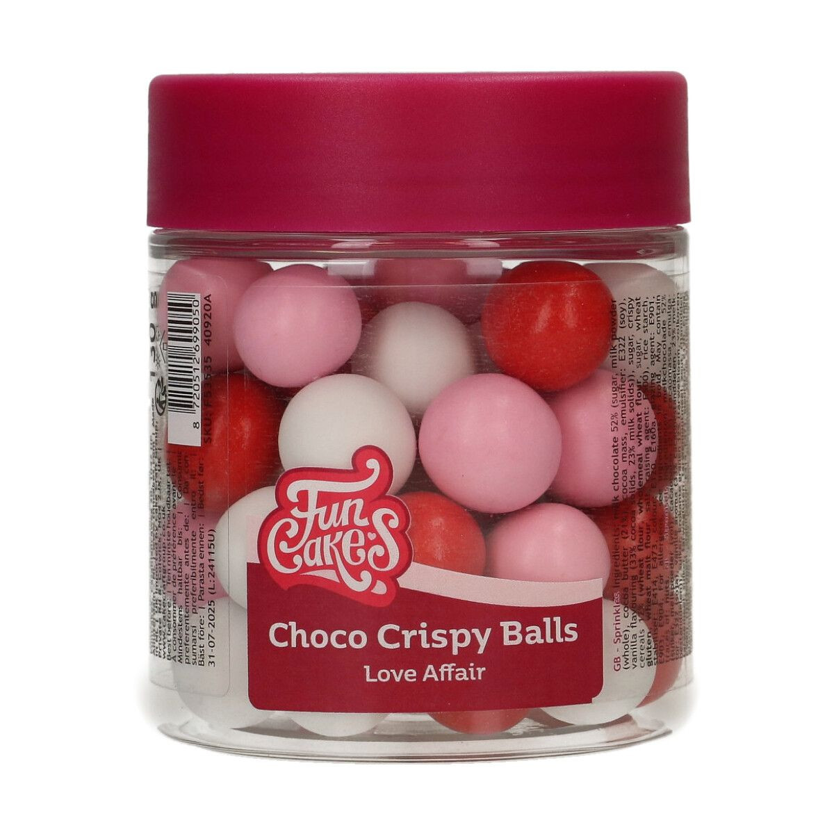 Funcakes Čokoládové guličky Crispy Balls – Love Affair 130 g