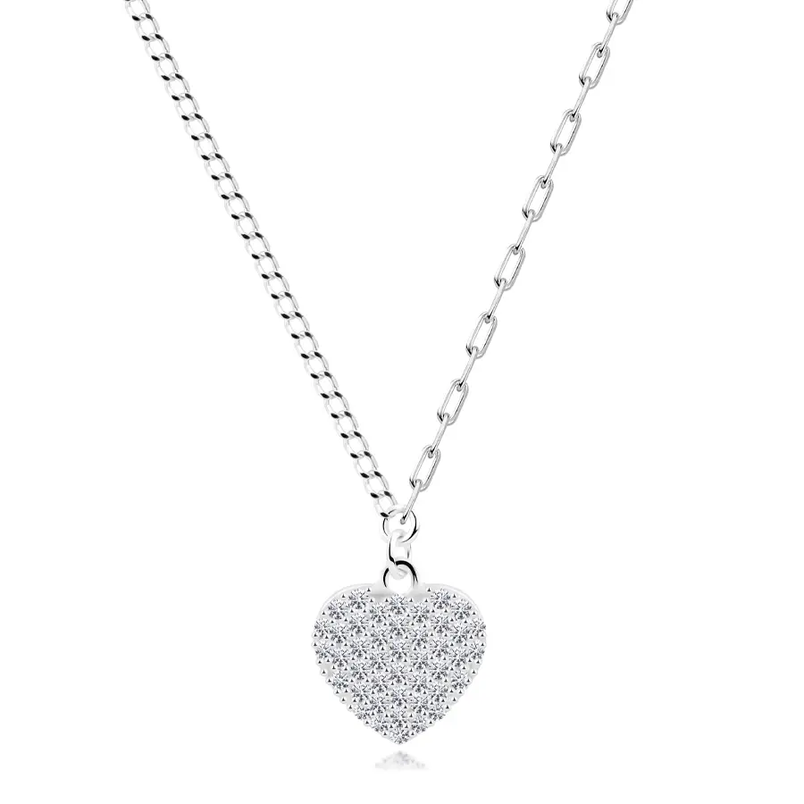 Strieborný 925 náhrdelník - vypuklé zirkónové srdce, dva typy retiazok