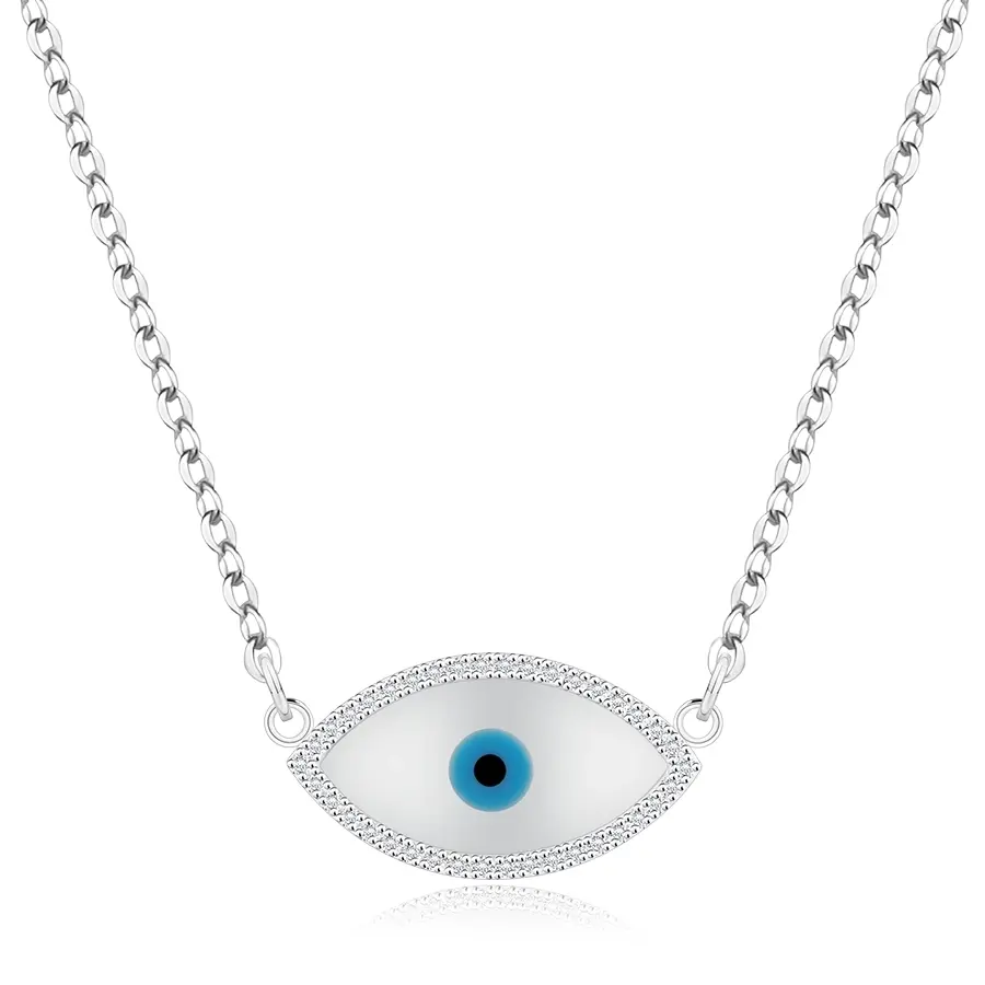 Strieborný 925 náhrdelník - ochranné Horovo oko, prírodná perleť
