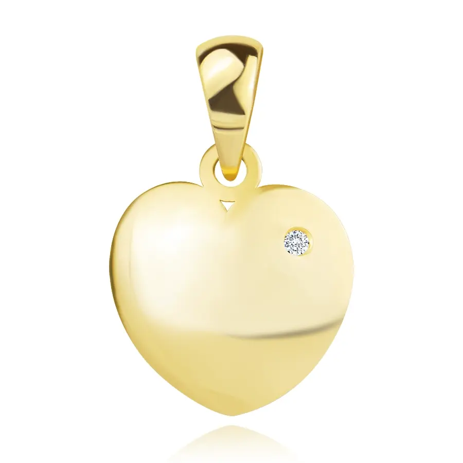Prívesok zo žltého 9K zlata - vypuklé srdce s okrúhlym briliantom