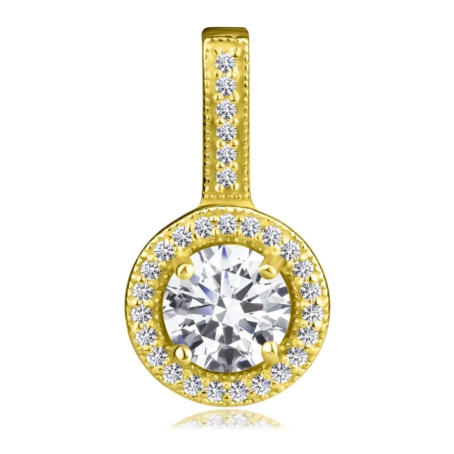 Prívesok zo striebra 925 - číry zirkón v kontúre zirkónového kruhu, zlatá farba