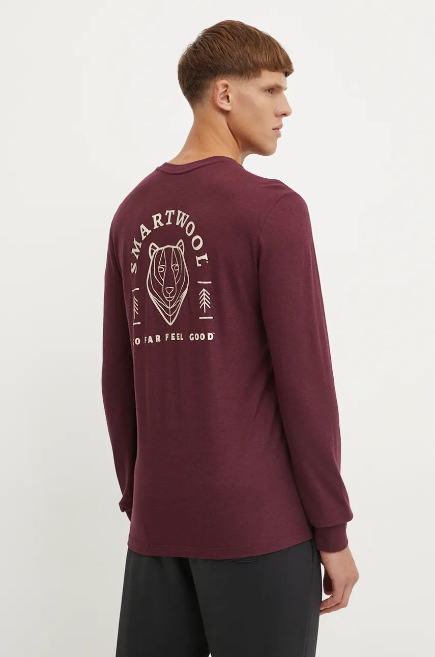 Športové tričko s dlhým rukávom Smartwool Bear Stare bordová farba, s potlačou, SW002598