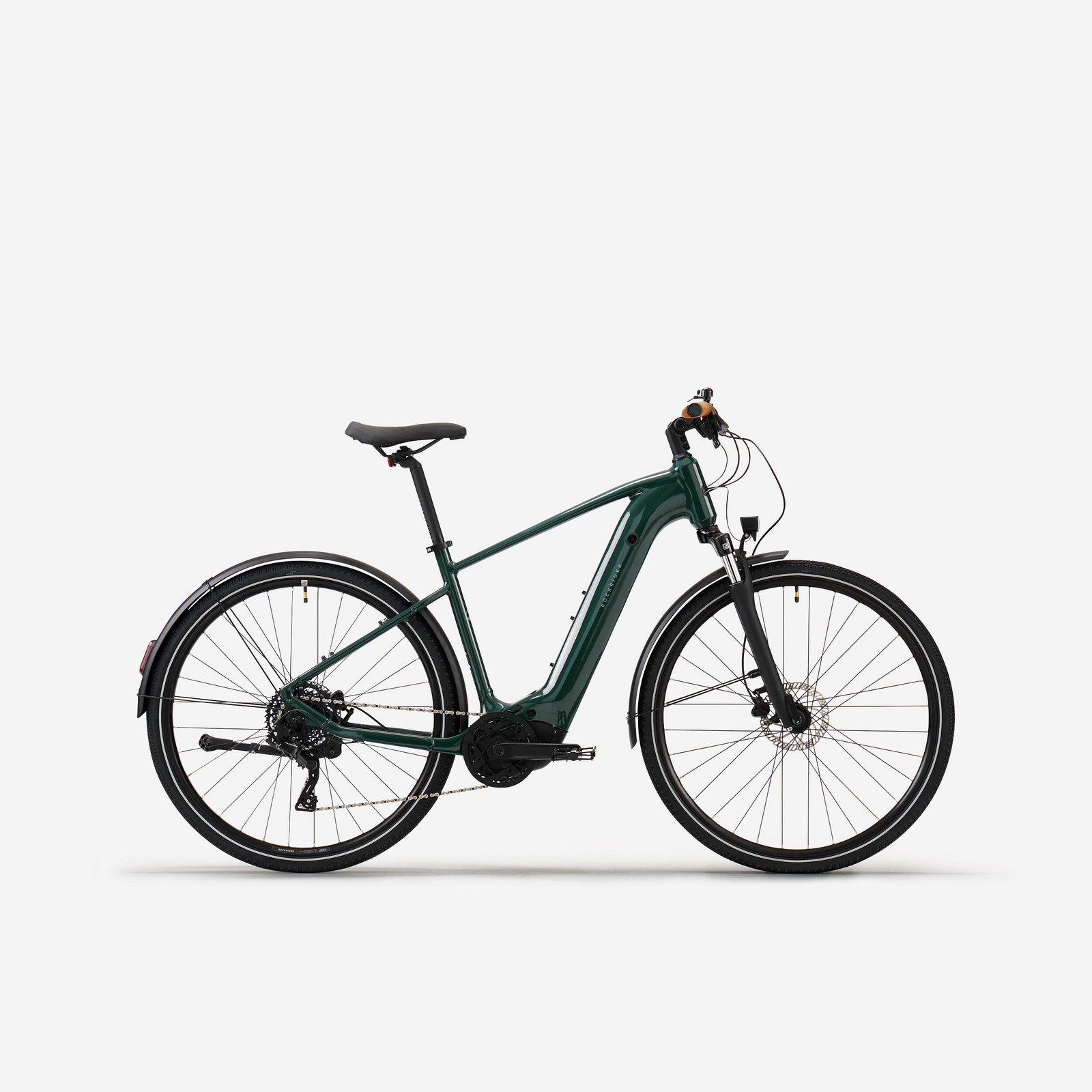 Trekingový elektrobicykel E-ACTV 500 E stredový motor vysoký rám tmavozelený