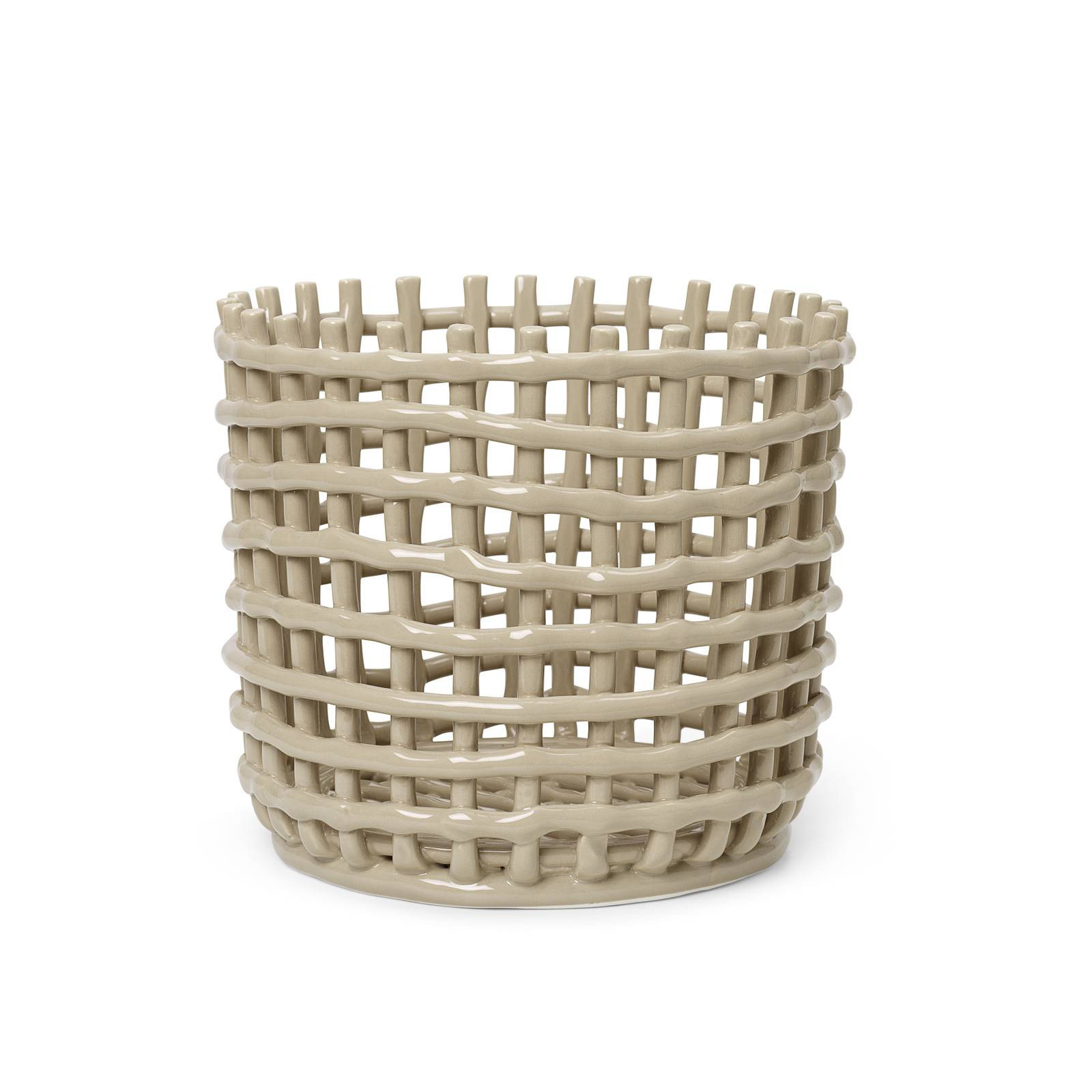 ferm LIVING Keramický košík, okrúhly, Ø 23,5 cm, béžový, keramika