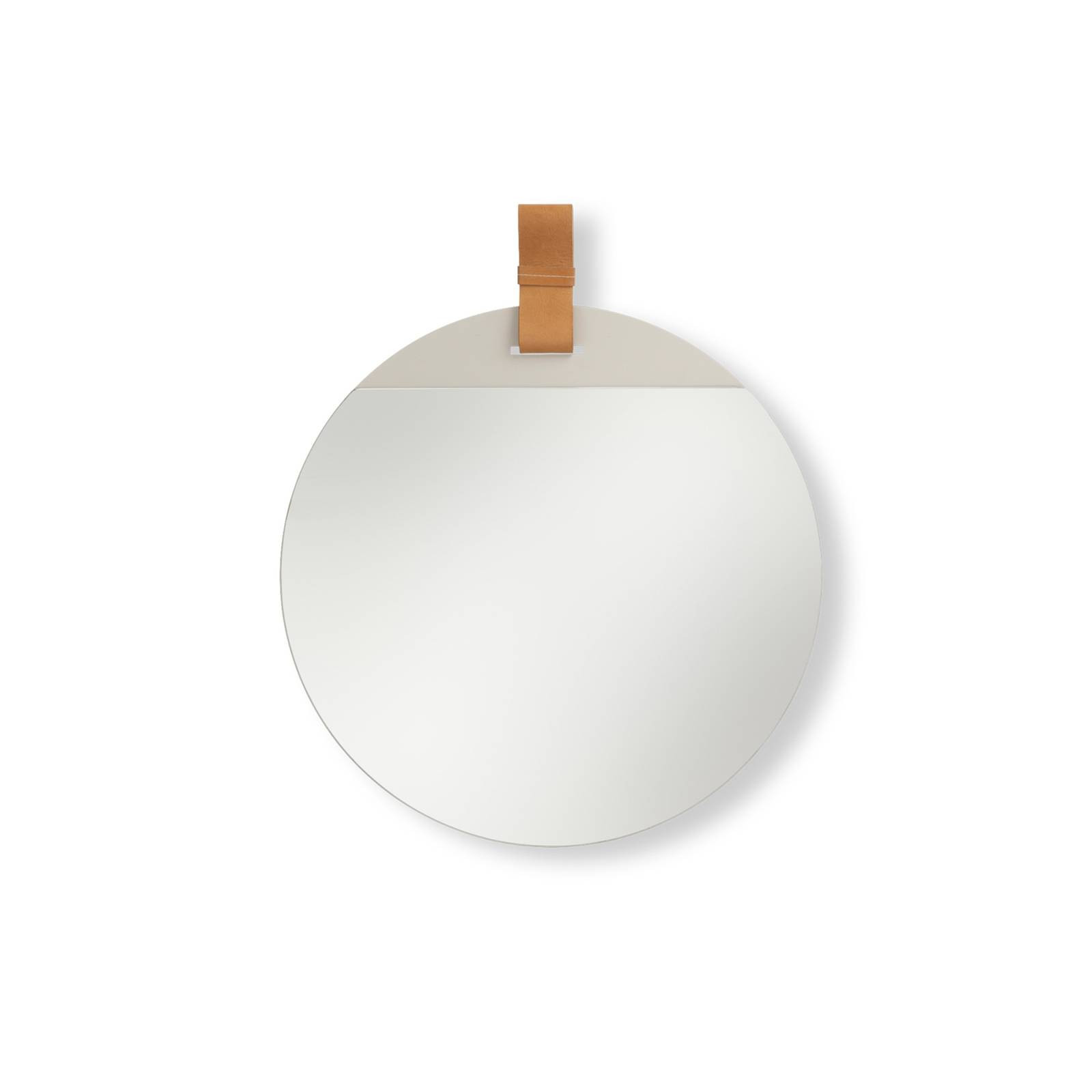 ferm LIVING zrkadlo Enter, Ø 45 cm, sklo, železo, kožený remienok