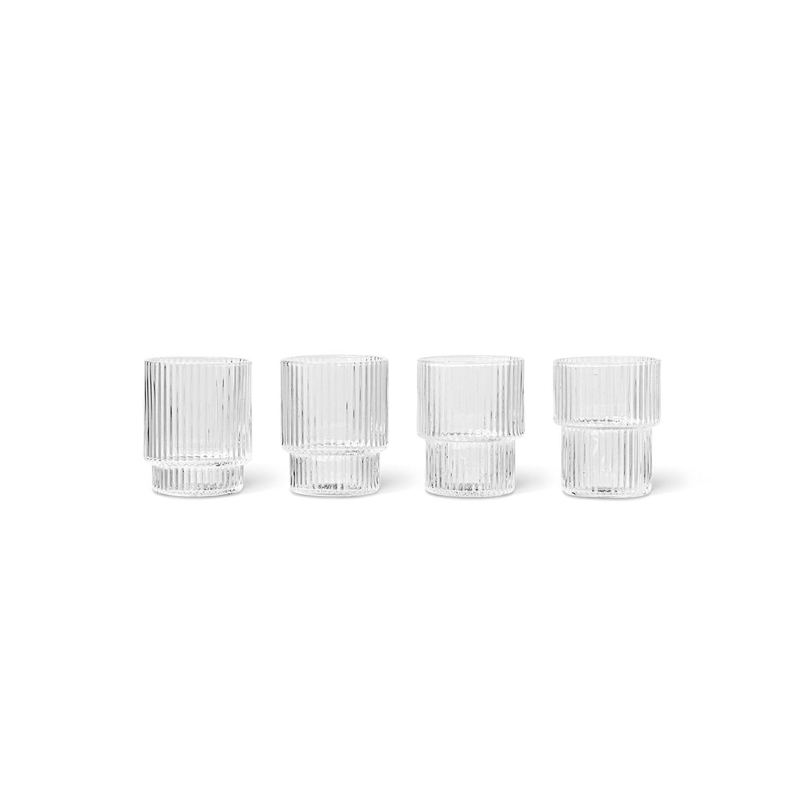 ferm LIVING Glass Ripple Small, číre sklo, 60 ml, sada 4 ks