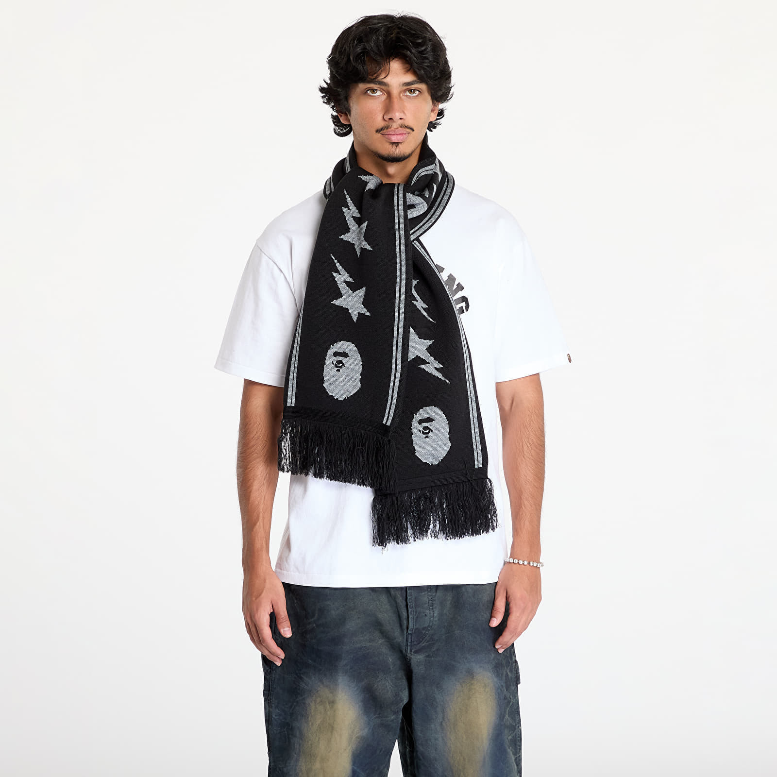 Šál A BATHING APE Jacquard Bape Logo Long Scarf M Black Universal