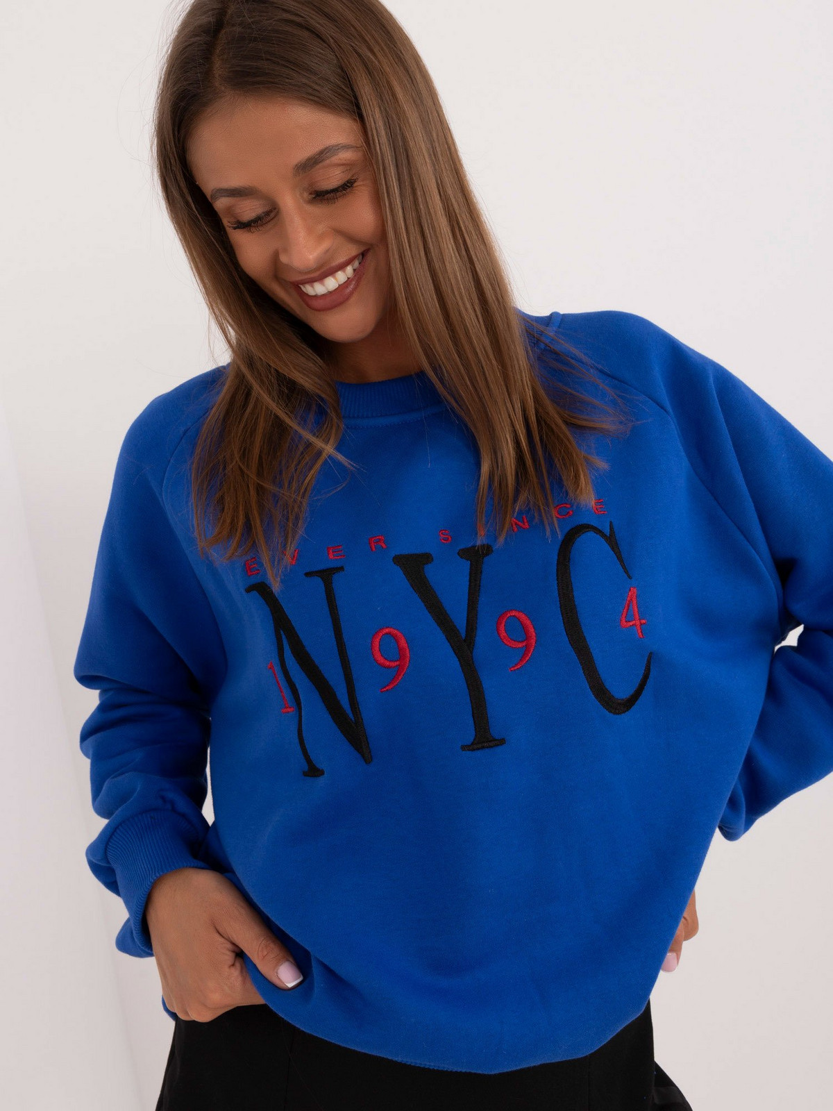 Dark blue sweatshirt without hood with embroidery