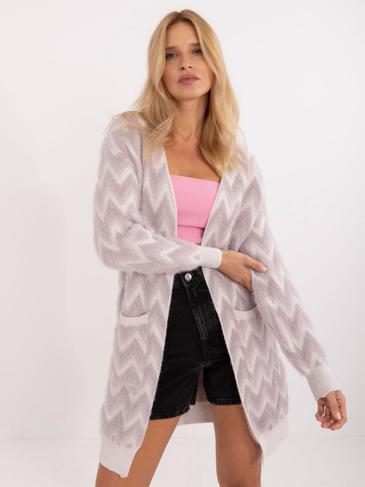 Light purple loose cardigan with pockets