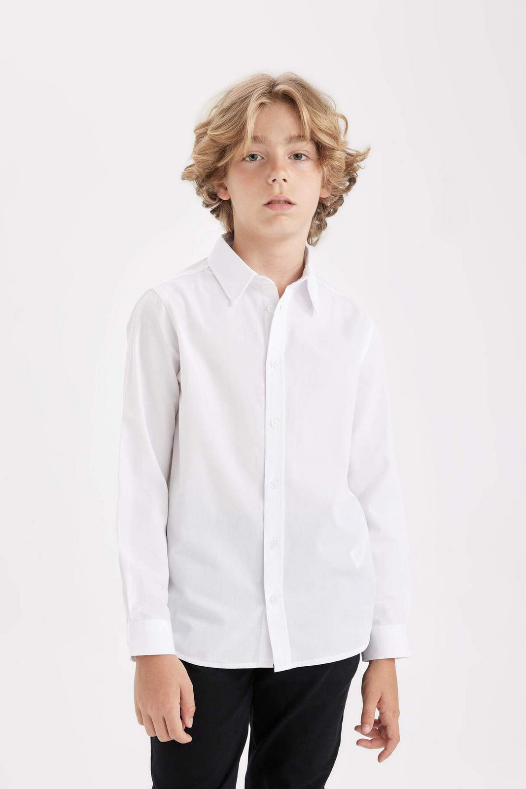 DEFACTO DFC - Boy's Polo Collar Poplin Long Sleeve White School Shirt