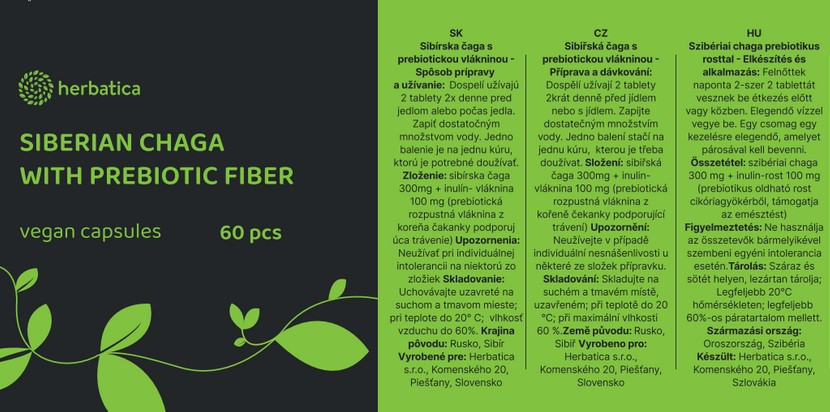 Čaga sibírska - 60 vegánskych kapsúl s INULÍNOM - Herbatica