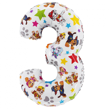 BP Balónik fóliový narodeninové číslo 3 biely - Paw Patrol 72 cm