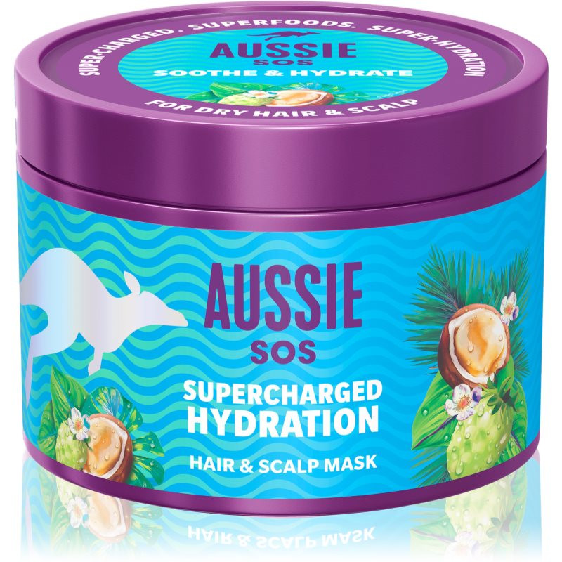 Aussie SOS Supercharged Hydration upokojujúca hydratačná maska na vlasy a vlasovú pokožku 500 ml