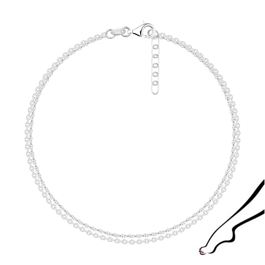 Náramok na nohu zo striebra 925 - dve retiazky s rozdielnymi typmi očiek