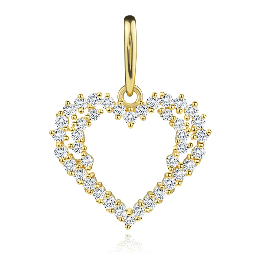 Prívesok zo žltého 9K zlata - obrys srdca s čírymi zirkónmi, zdvojené oblúky